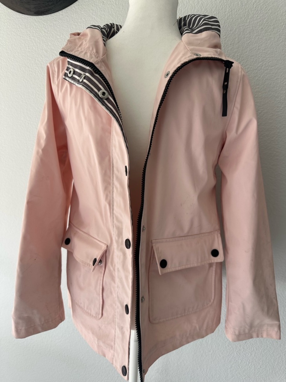 Urban Republic Light Pink Hooded Kids Raincoat with Striped Lining